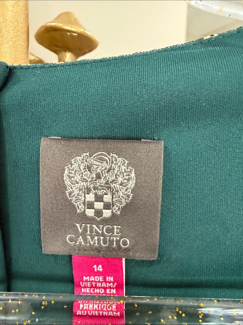 Vince Camuto Metallic Crinkle Knit Dress Teal Gold 14 - Picture 7 of 9
